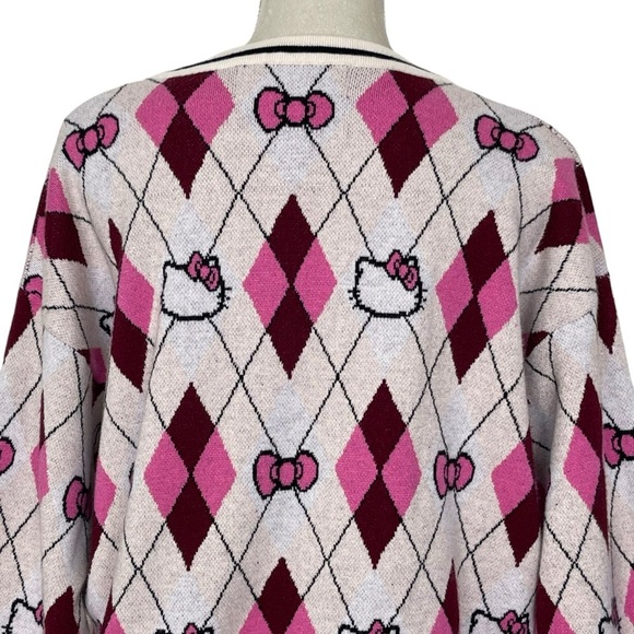 Hello Kitty & Friends X Forever 21 Argyle Cardigan Sweater Women’s Size M - Picture 7 of 9